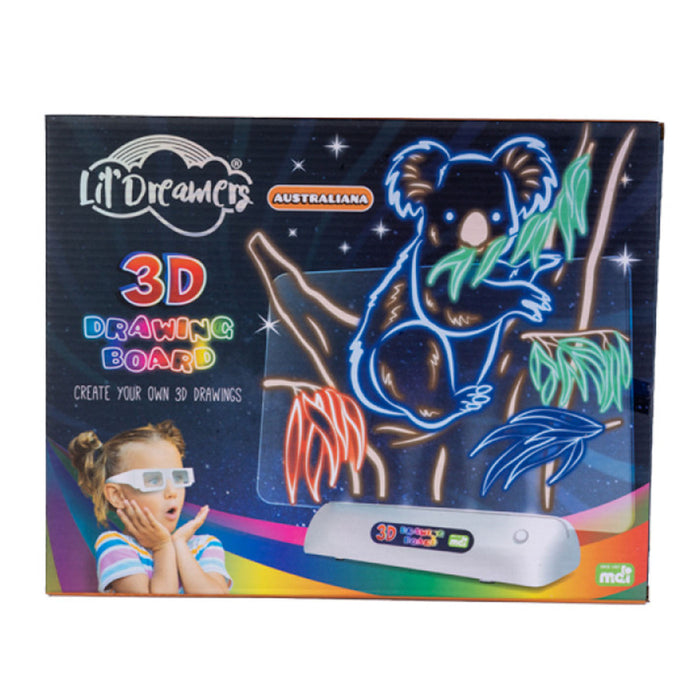 3D drawing board packaging with a koala illustration and 'Lit Dreamers' branding.