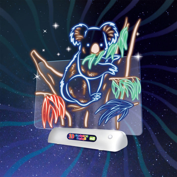 Neon-style koala lamp with colorful design on a dark starry background