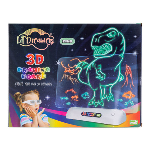 3D drawing board packaging with dinosaur illustration and 'Li'l Dreamers' branding