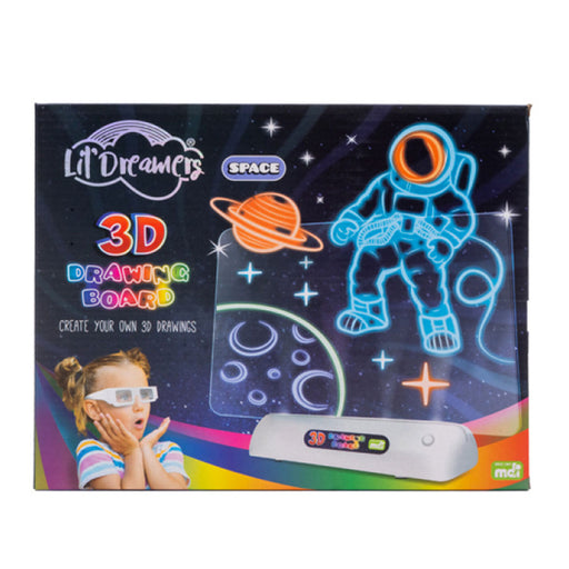 3D drawing board packaging with space-themed design and 'Lil' Dreamers' branding.