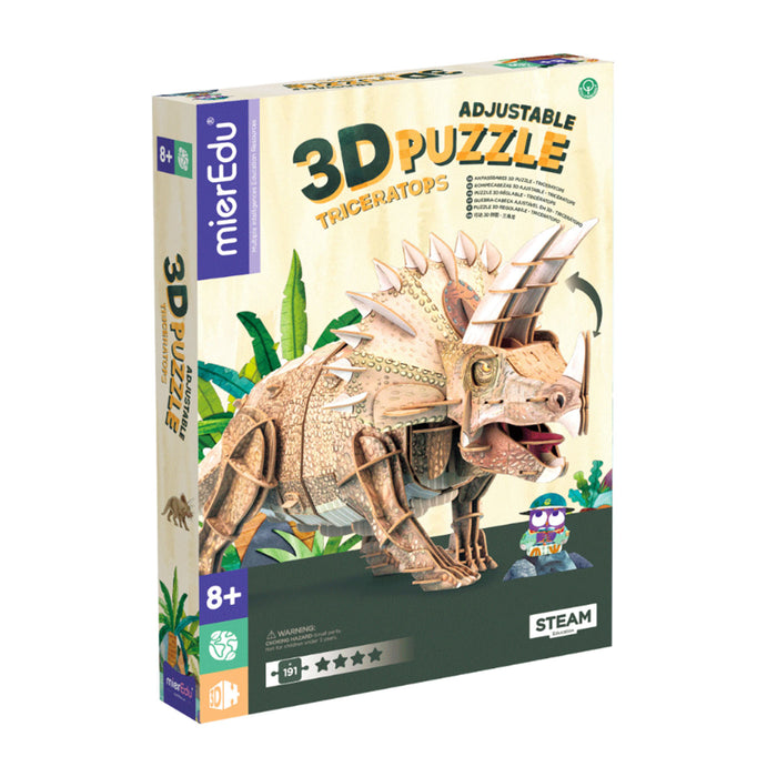 3D puzzle box for a triceratops dinosaur model on a white background