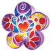 Colorful flower and heart design on a white background