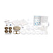 Collection of dental impression trays and related equipment on a white background