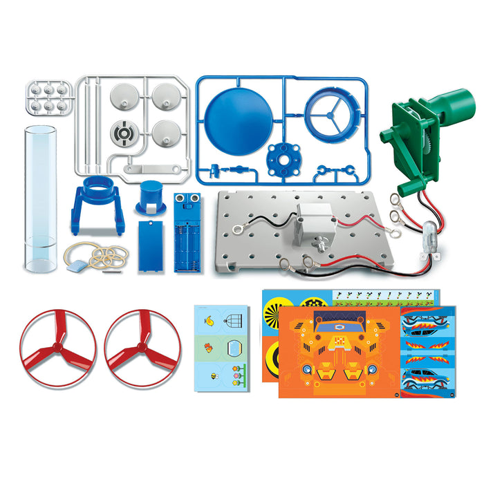 Collection of mechanical parts and components on a white background
