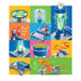 Collage of various scientific experiments on a colorful grid background