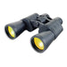 Black binoculars with yellow lenses on a white background