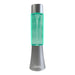 Lava lamp with green liquid and silver base on a white background