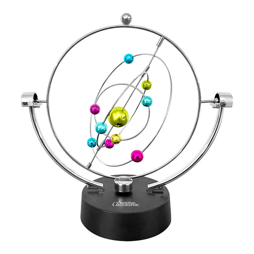 Orbital model of planets on a stand with colorful planets on a white background