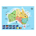 Colorful map of Australia with regions and flags on a blue background