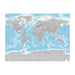 World map with gray landmasses and blue oceans on a white background
