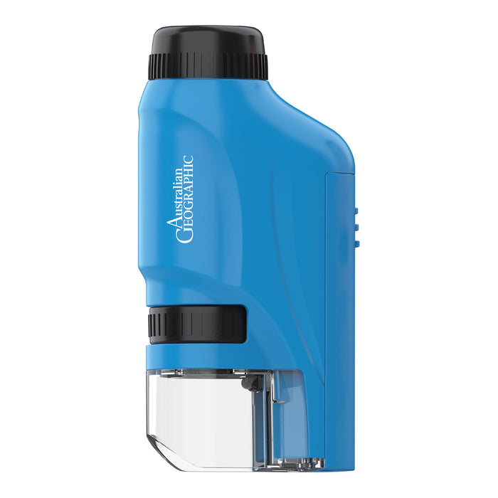 Blue ink stamp with black accents on a white background