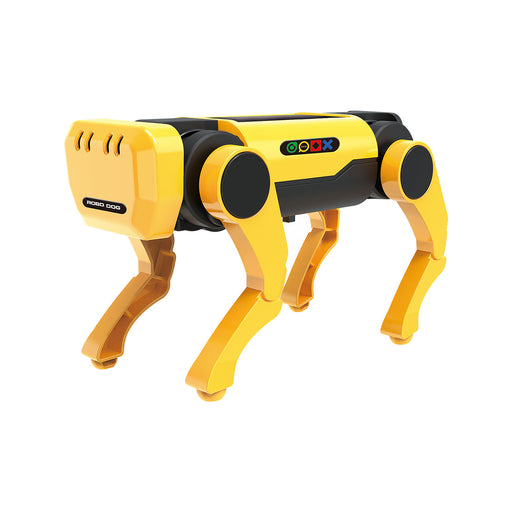 Yellow and black robot dog on a white background