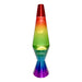Colorful lava lamp with a gradient from red to purple on a white background