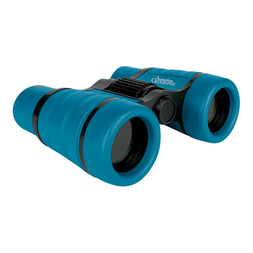 Blue binoculars with a brand logo on a white background