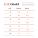 Size chart for clothing with measurements in centimeters