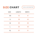 Size chart for clothing with measurements in centimeters