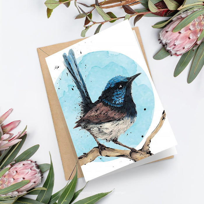 Poser - Superb Fairy-Wren Greeting Card by Shannon Dwyer