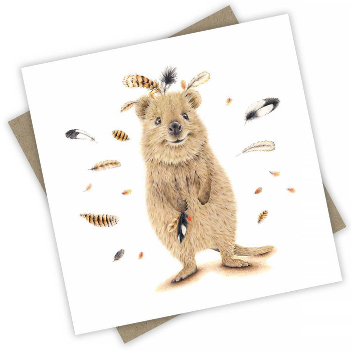 Quokka Catching Feathers Greeting Card from PopcornBlue