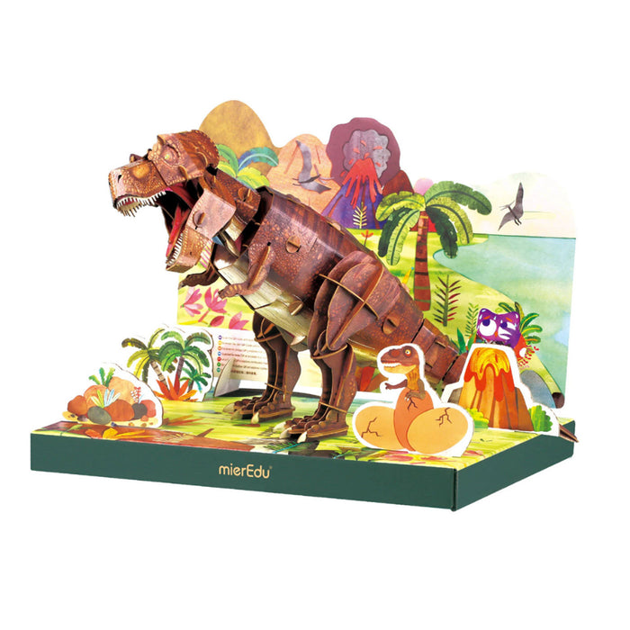 3D dinosaur puzzle with colorful background and 'mierEdu' branding
