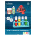 Australian Geographic 14-in-1 Chemistry Experiments kit packaging, featuring a dark blue background with illustrations of a volcano eruption, a beaker, a bottle, and test tubes with colorful liquids.