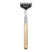 Retractable beard comb with wooden handle and black metal head on a white background