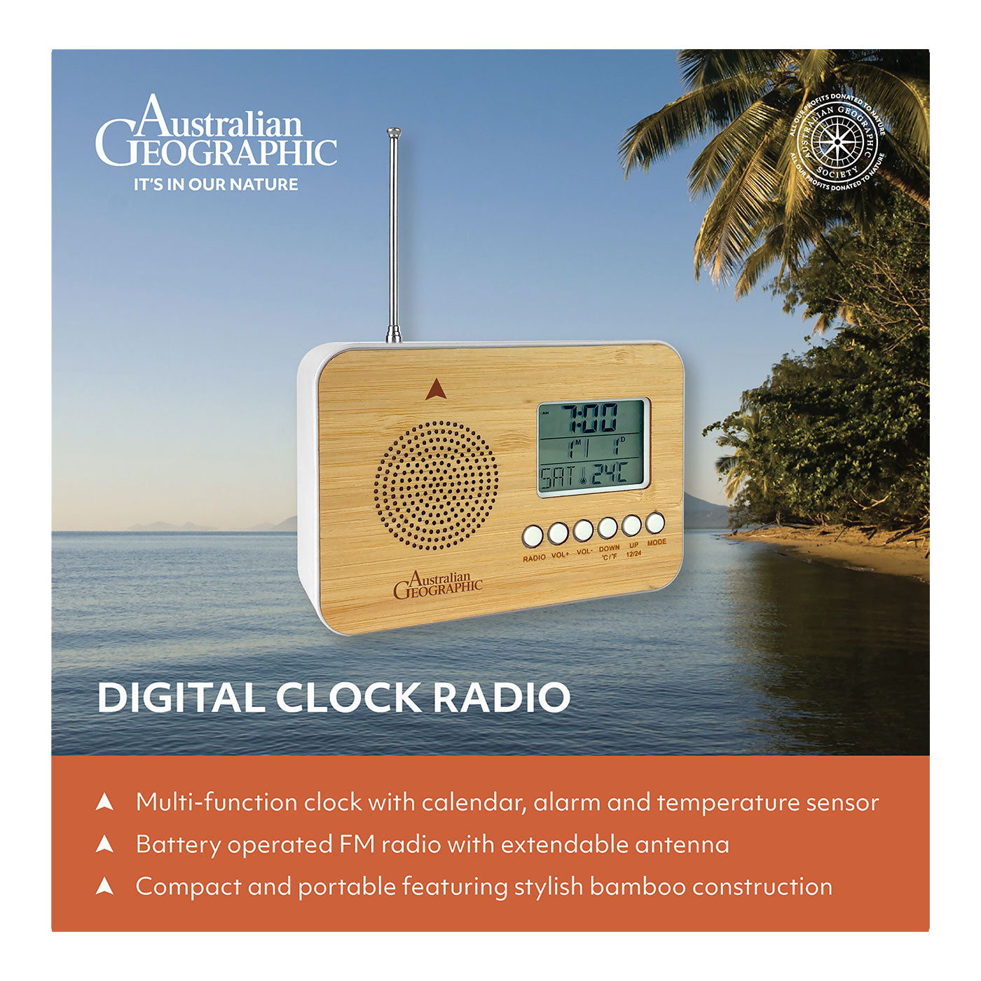 Australian Geographic Bamboo Digital Clock Radio
