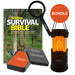 Outdoor survival bundle with 'Survival Bible', lantern, and playing cards on a white background