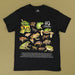 Black t-shirt with frog illustrations and 'Australian Geographic' branding on a beige background