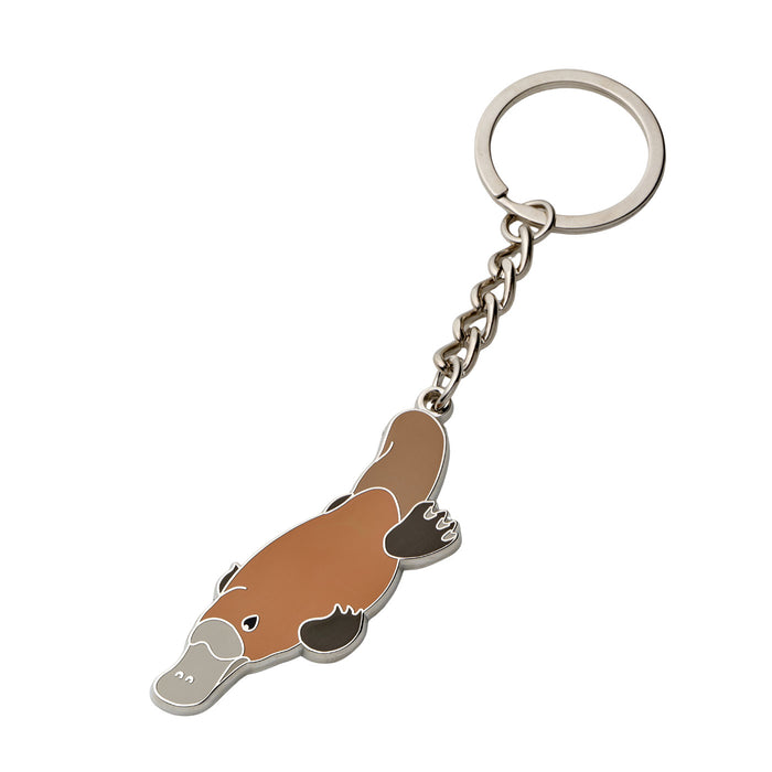 Keychain shaped like a platypus on a white background