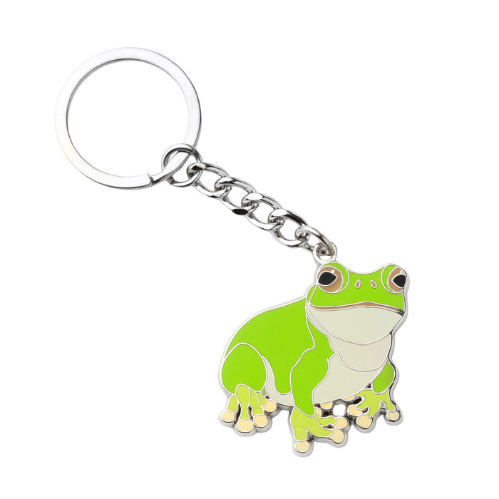 Green frog keychain on a white background