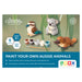 Australian Geographic Paint Your Own Aussie Animals activity kit packaging, featuring illustrated koala, platypus, and kookaburra designs with paint pots and brush on a green leaf background.
