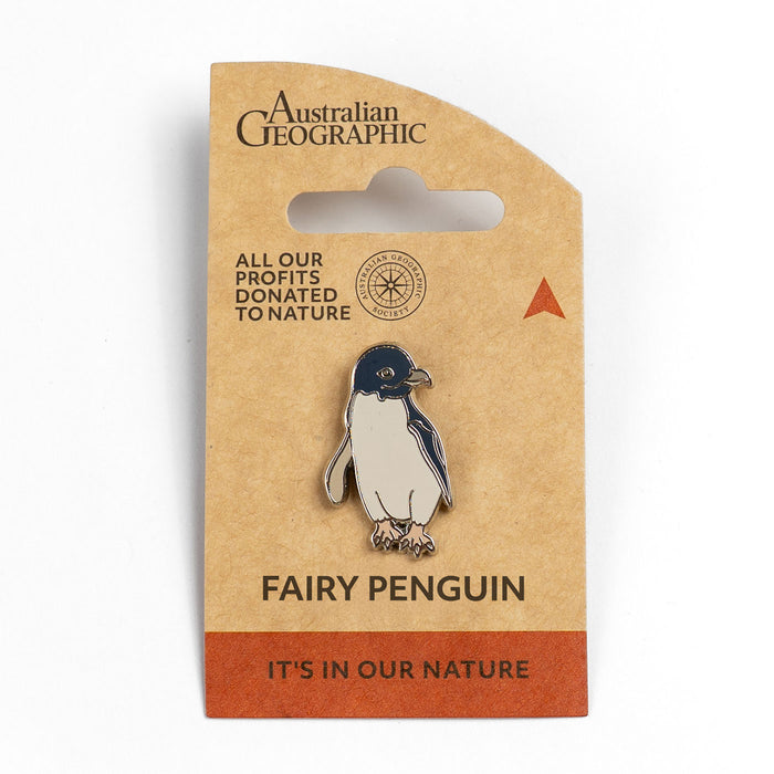 Fairy penguin pin on Australian Geographic packaging