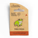 Green tree frog pin on a brown card with 'Australian Geographic' branding