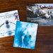 Three Australian Geographic Nature Photographer of the Year products displayed on a dark wooden tabletop, with one open to show the cover and one closed showing the front cover.