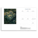 A single-page planner insert or desk calendar spread on a white background. The left side shows a square botanical runner art print with swirling blue, teal, and gold marbled patterns and the caption 'BOTANICAL RUNNER UP!'.