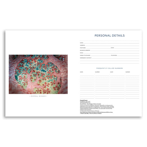 Personal details form with decorative tree design on a white background