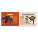 Educational book or magazine open to pages about dinosaurs Minmi and Galleonosaurus on a white background.