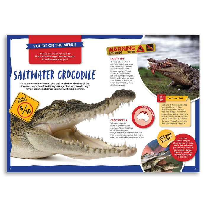 Educational page about saltwater crocodiles with images and text.