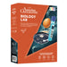 Australian Geographic Biology Lab kit box, featuring a bright orange and dark blue design with illustrations of a DNA test tube, an egg, and a petri dish.