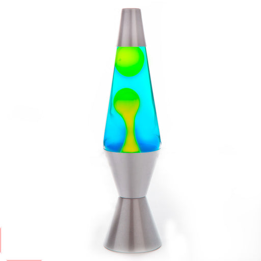 Retro Silver Lava Lamp with Blue and Yellow Wax - 37cm