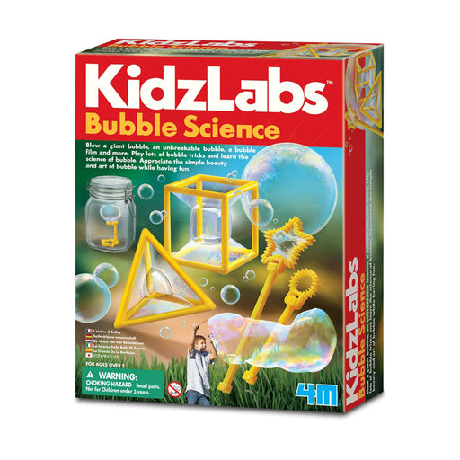 Box of Kidzlabs Bubble Science kit with colorful graphics and text.