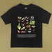A black short-sleeve graphic t-shirt featuring a detailed illustration of various insects, spiders, and bugs, with the text '40th Anniversary' and 'Australian Geographic' on a solid olive green background.