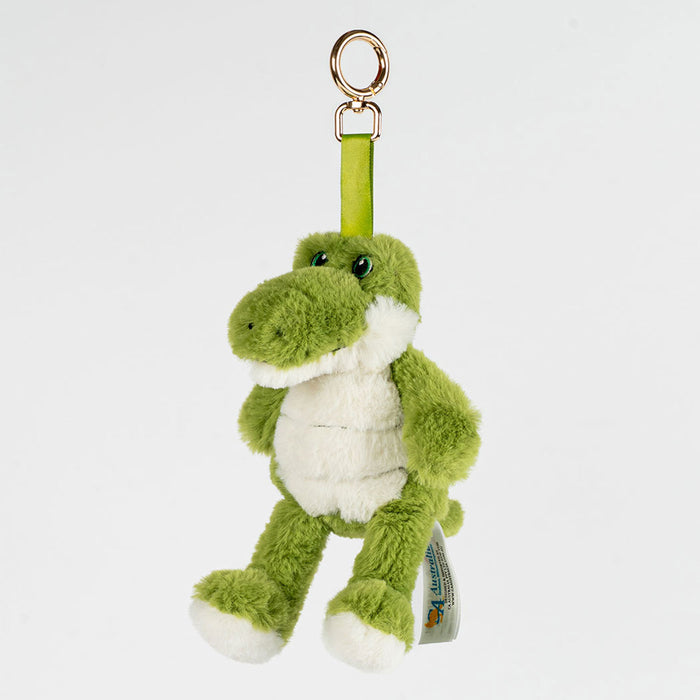 Plush crocodile keychain on a white background