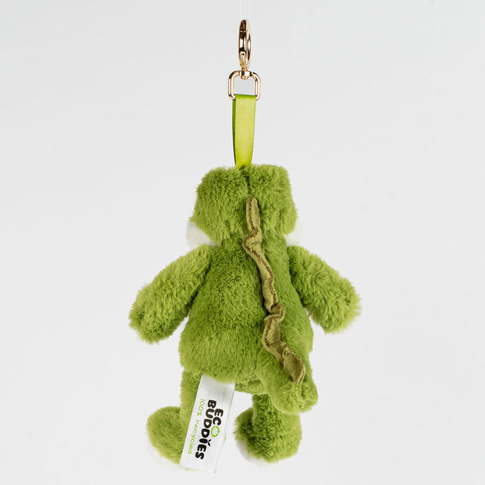 Green crocodile plush keychain on a white background