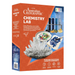 Australian Geographic Chemistry Lab kit box, featuring a bright orange and blue design with images of crystal growing, colorful chemical solutions, and a notebook labeled 'TOP SECRET'.