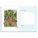 An open monthly planner or calendar spread showing the date page for April. The left page features a colorful photograph of two green and blue parrots perched on red flowers, with the caption 'Australasian paradise parrot' and 'Illustration by Peter Guiccioli.