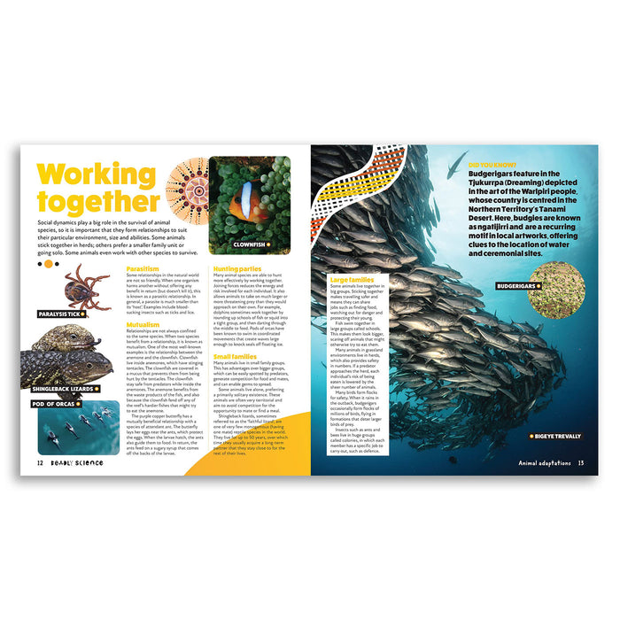 Open book showing a page with text and images of animals and nature.