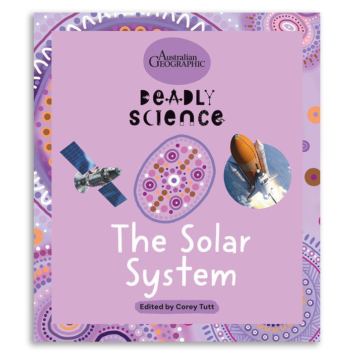 Book cover of 'The Solar System' from Australian Geographic with space-themed illustrations.