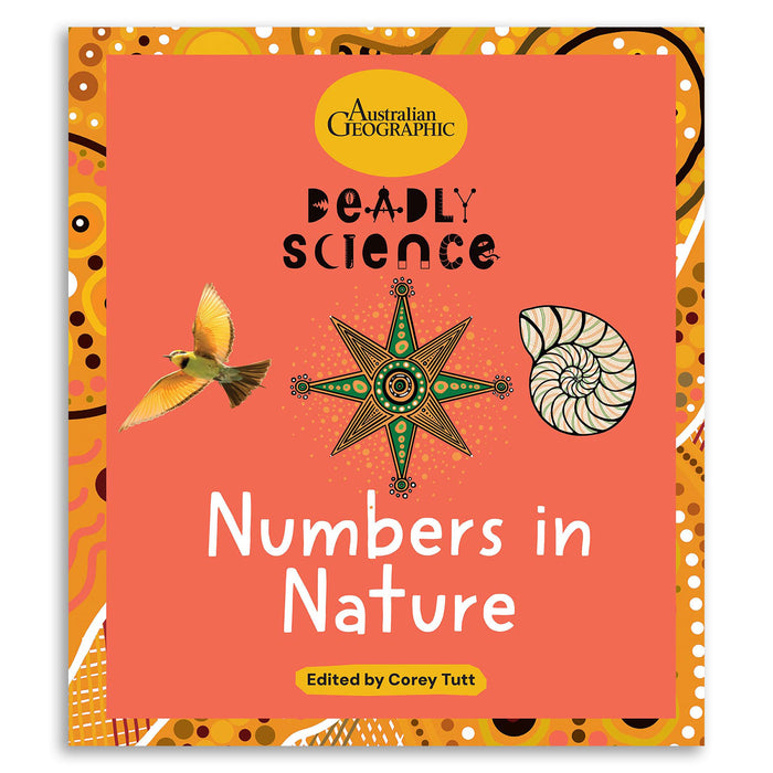 Book cover of 'Deadly Science: Numbers in Nature' by Australian Geographic with decorative elements on a white background.