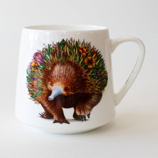 Mug with a echidna design on a white background